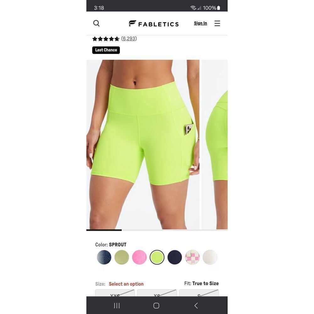 New Small Fabletics Sprout PureLuxe The Oasis 6" Shorts Green Athletic Casual